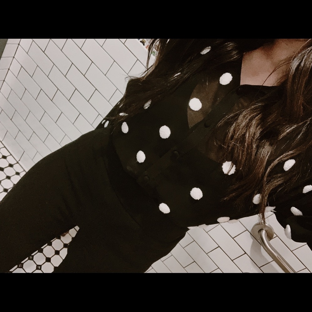 Zara black mesh polka dot top